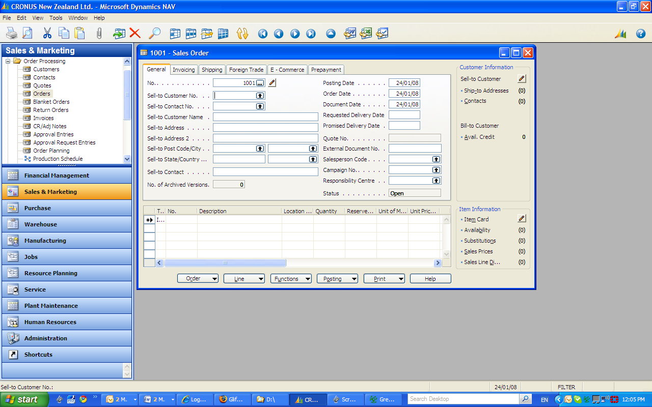 Creating a Sales Order in Dynamics NAV