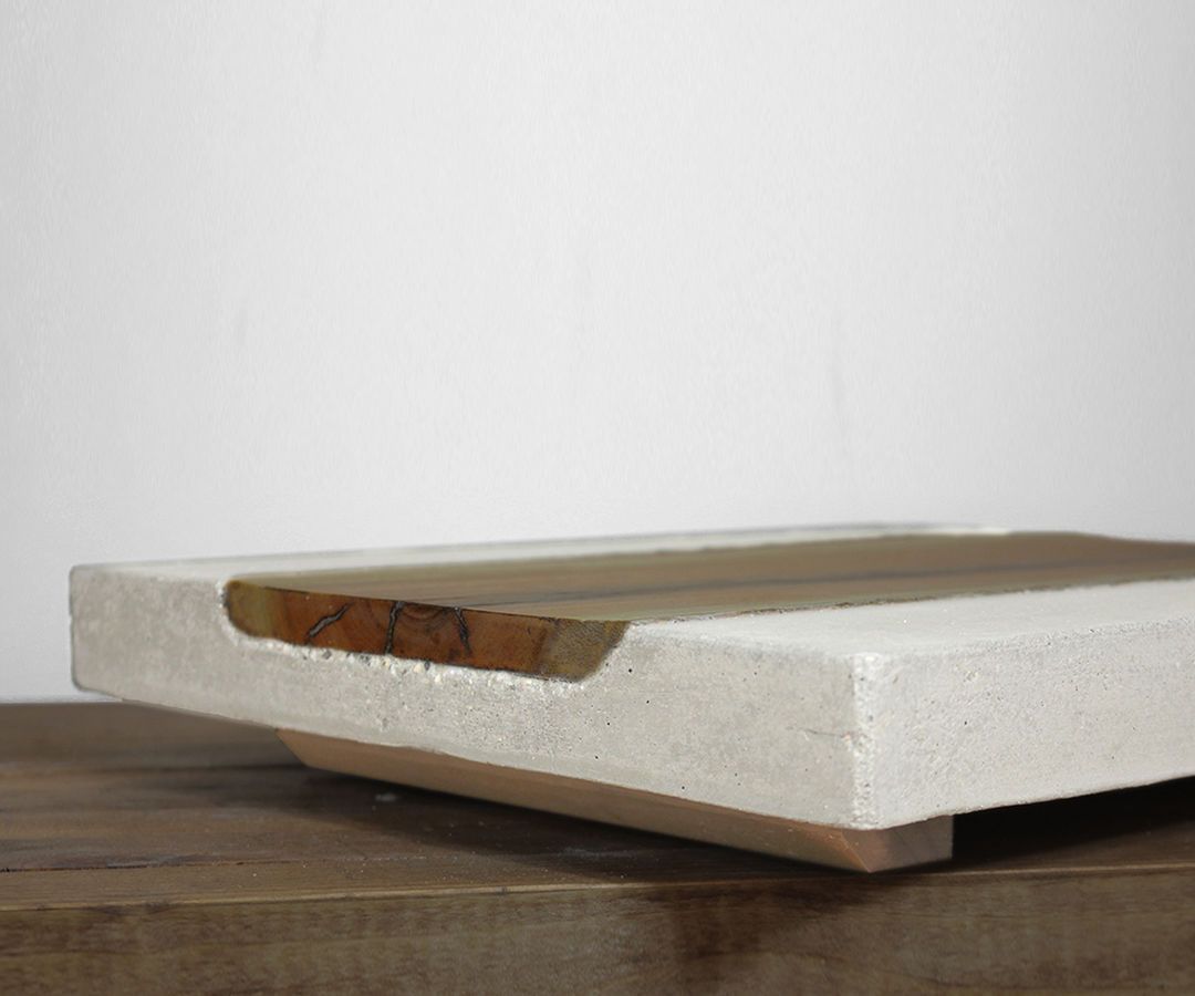Concrete Charcuterie Board With Live Edge Slab Inlay