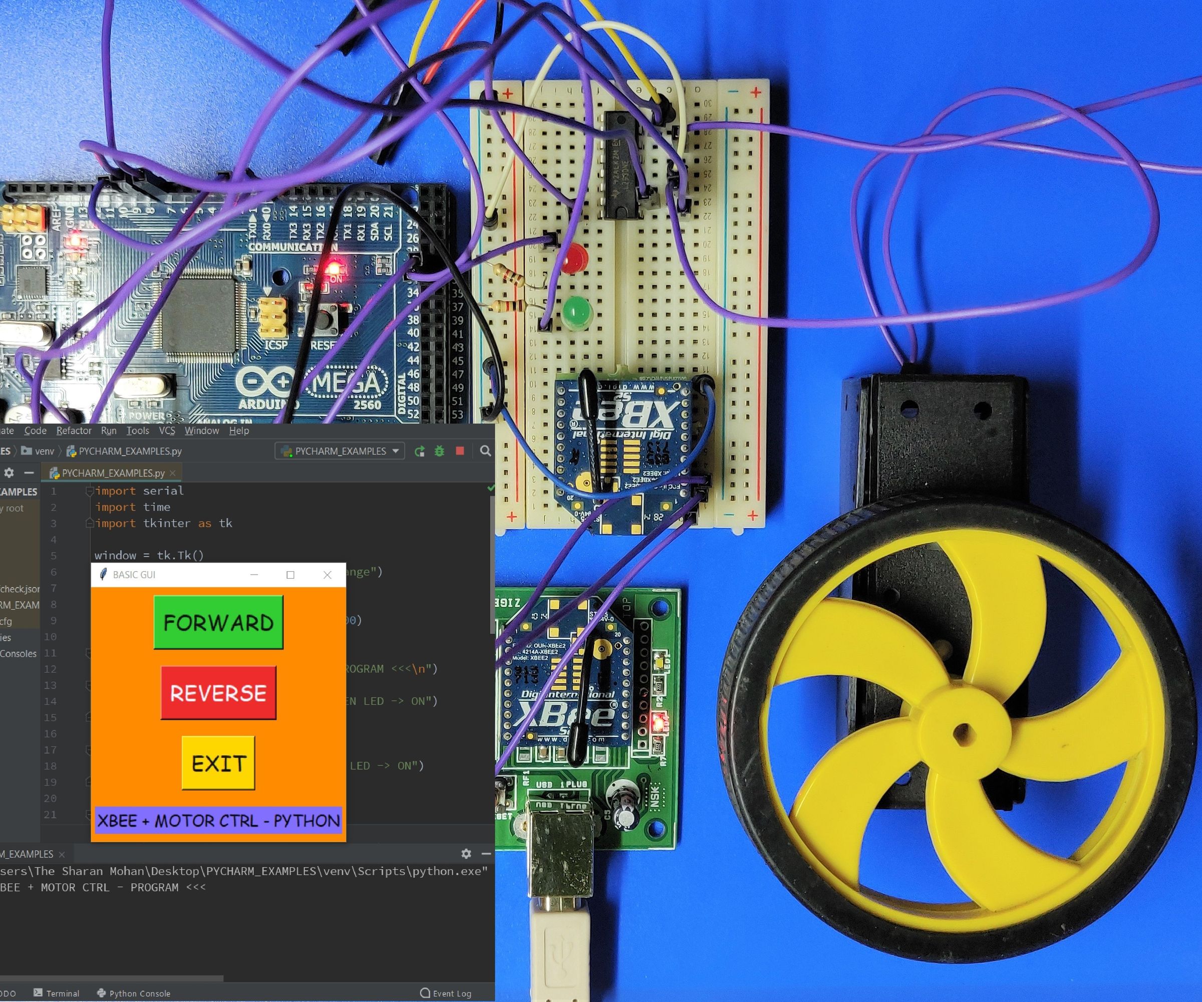 XBEEs + Python (pySerial) + Arduino + DC Motor