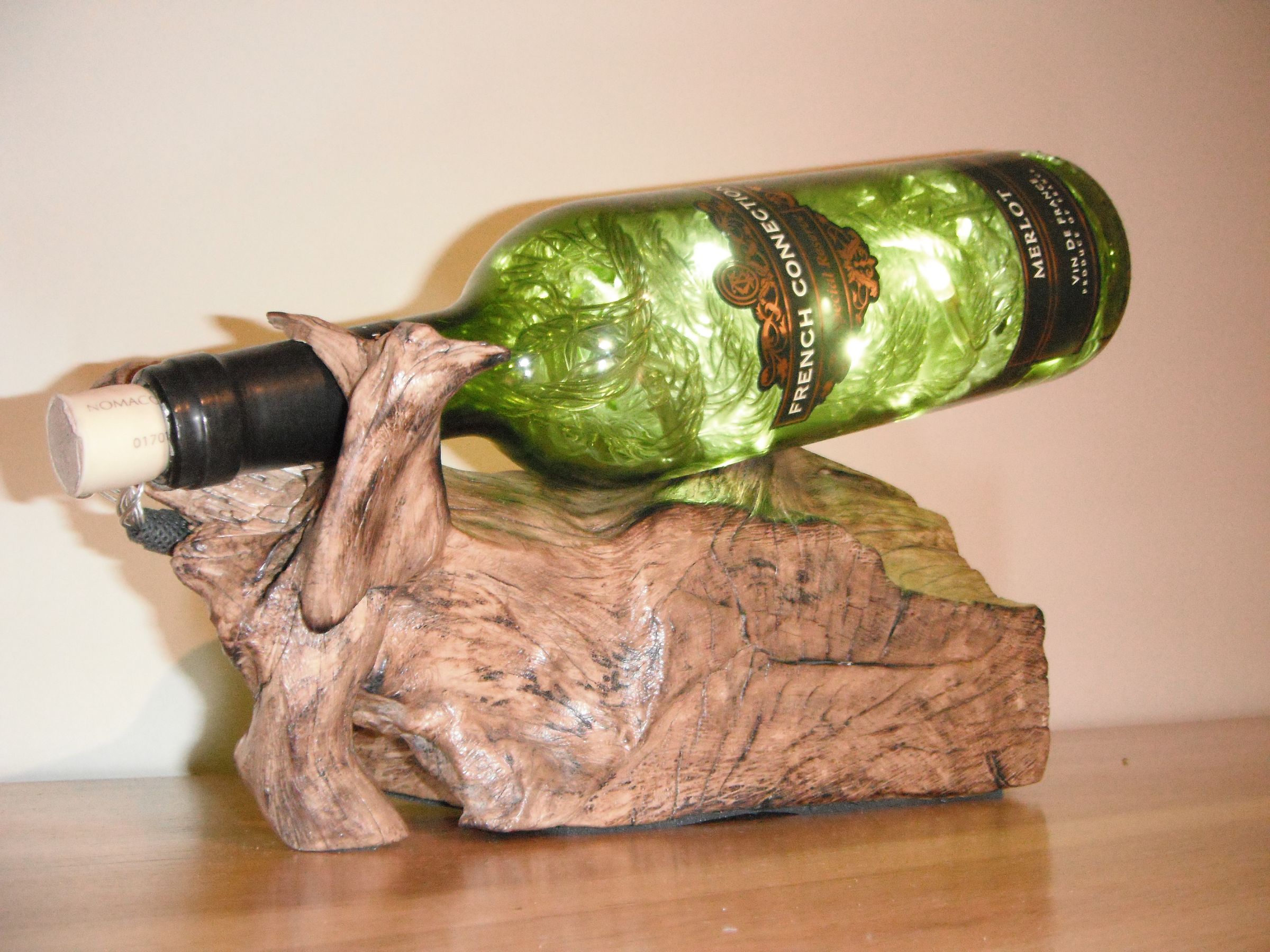 Wine Bottle Bog Wood Lamp