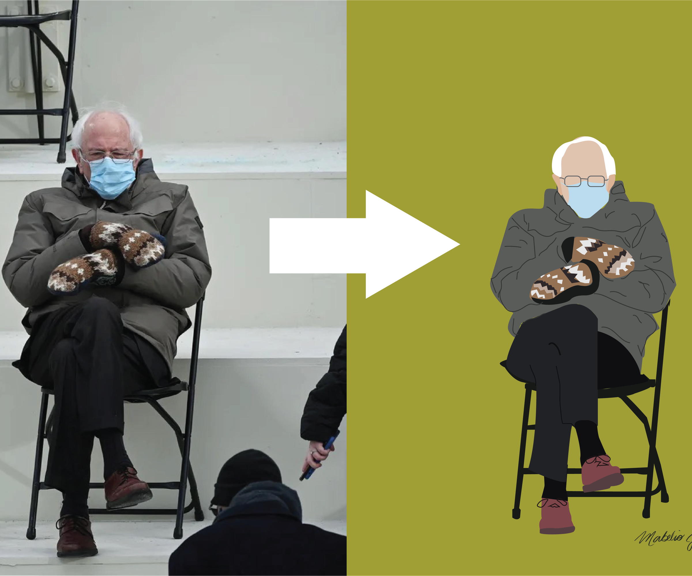 Flat Illustrations in Adobe Illustrator - Bernie Sanders Sitting With Mittens 