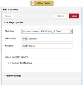 JSON Node and Inject Node