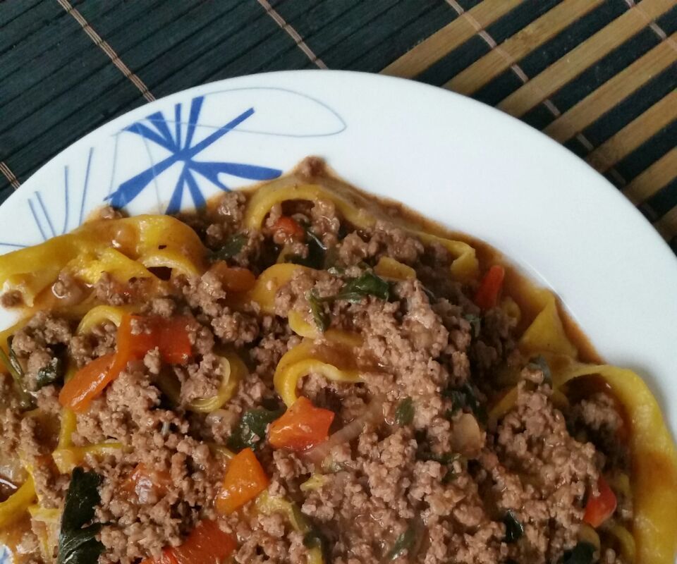 Homemade Pumpkin Pasta With Ground Beef Sauce