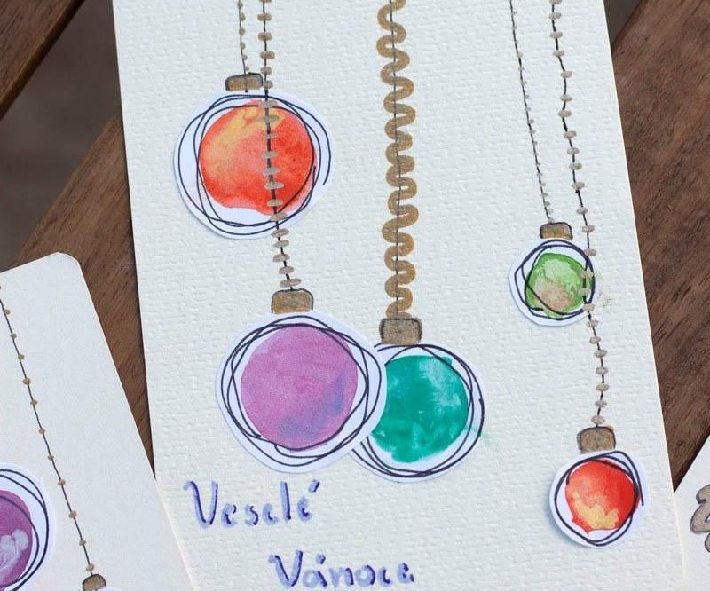 Christmas Card With Painted Crystal Balls