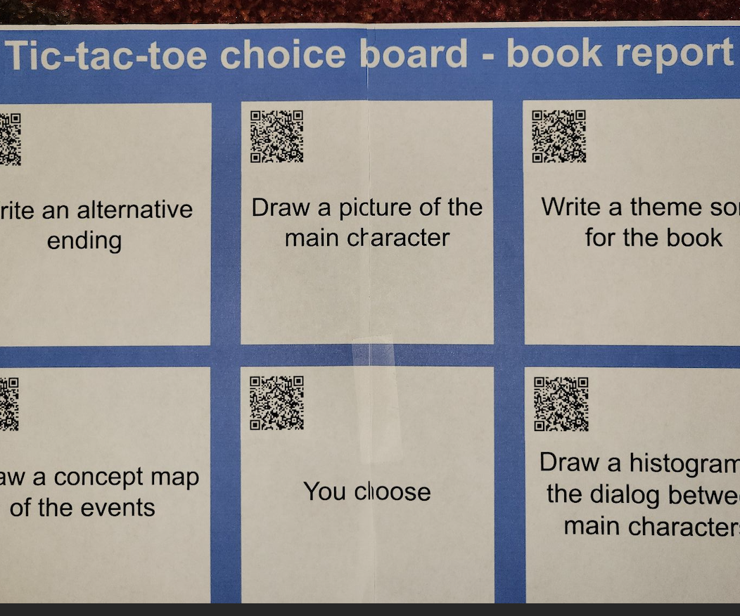 Printable Choice Board With QR Codes