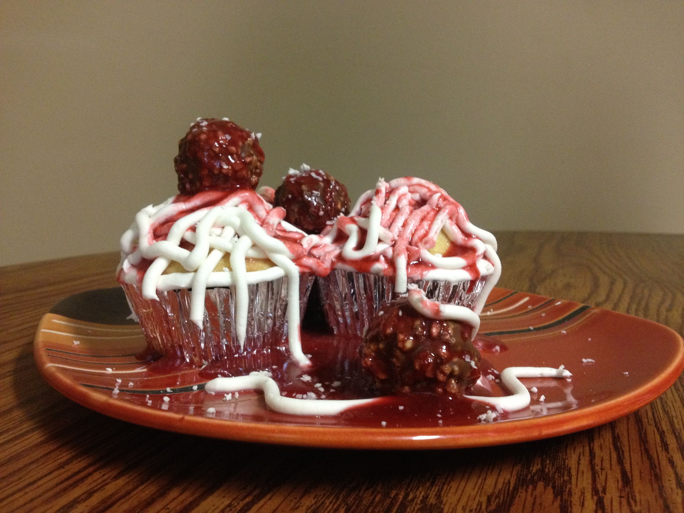 Spaghetti and Meatball Cupcakes