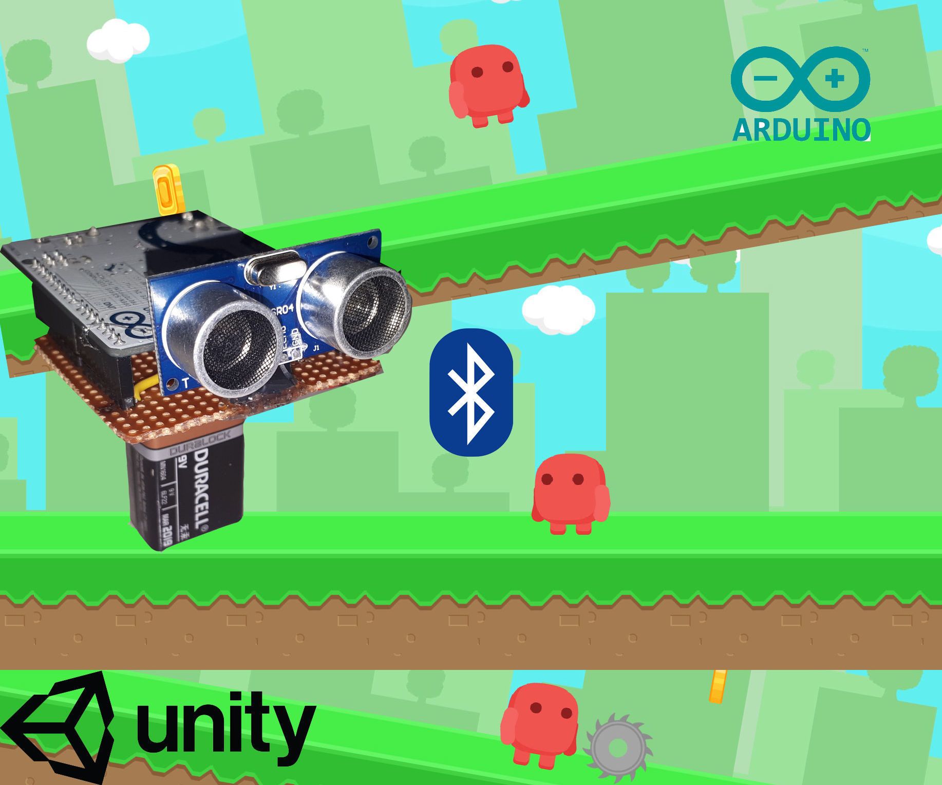 Run Jump Game Using Unity, BT Arduino, Ultrasonic Sensor