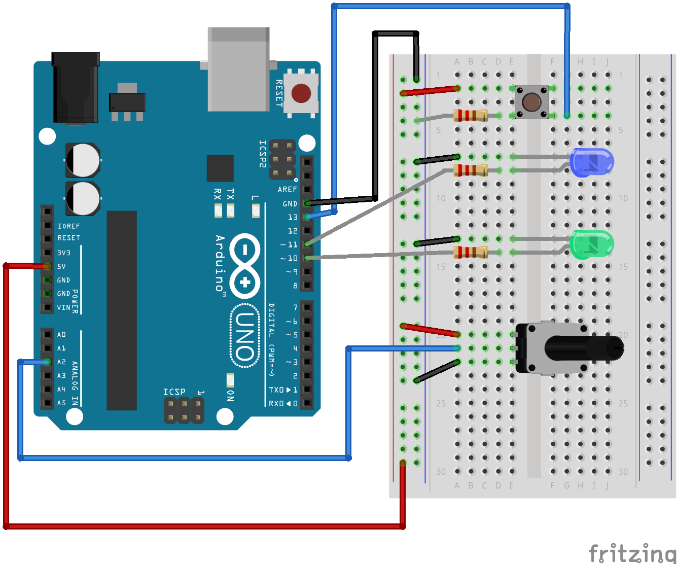 ARDUINO LED CONTROL BUTTON/POTENTIOMETER