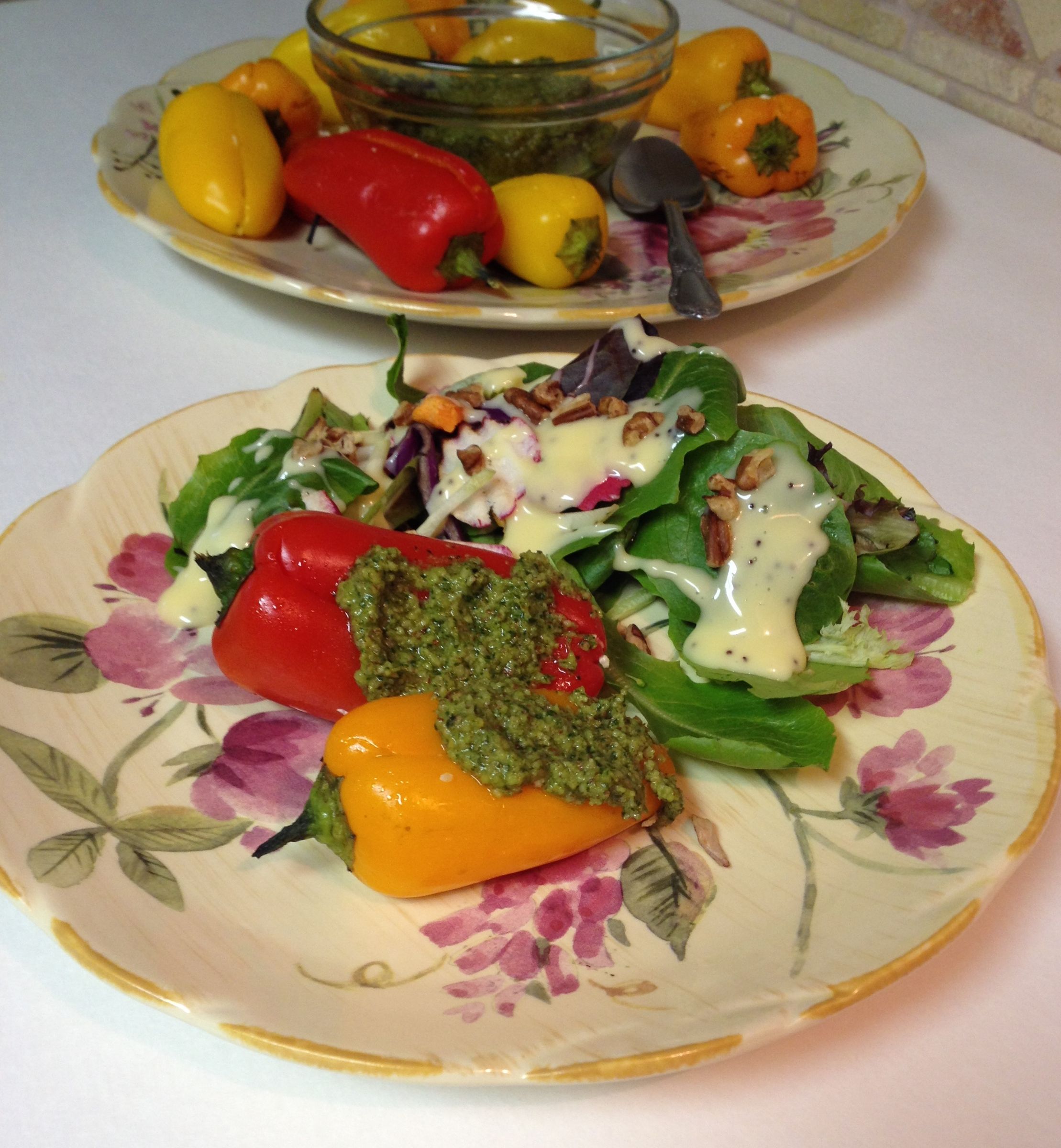 Ricotta Stuffed Mini Sweet Peppers With Cilantro Pesto Sauce