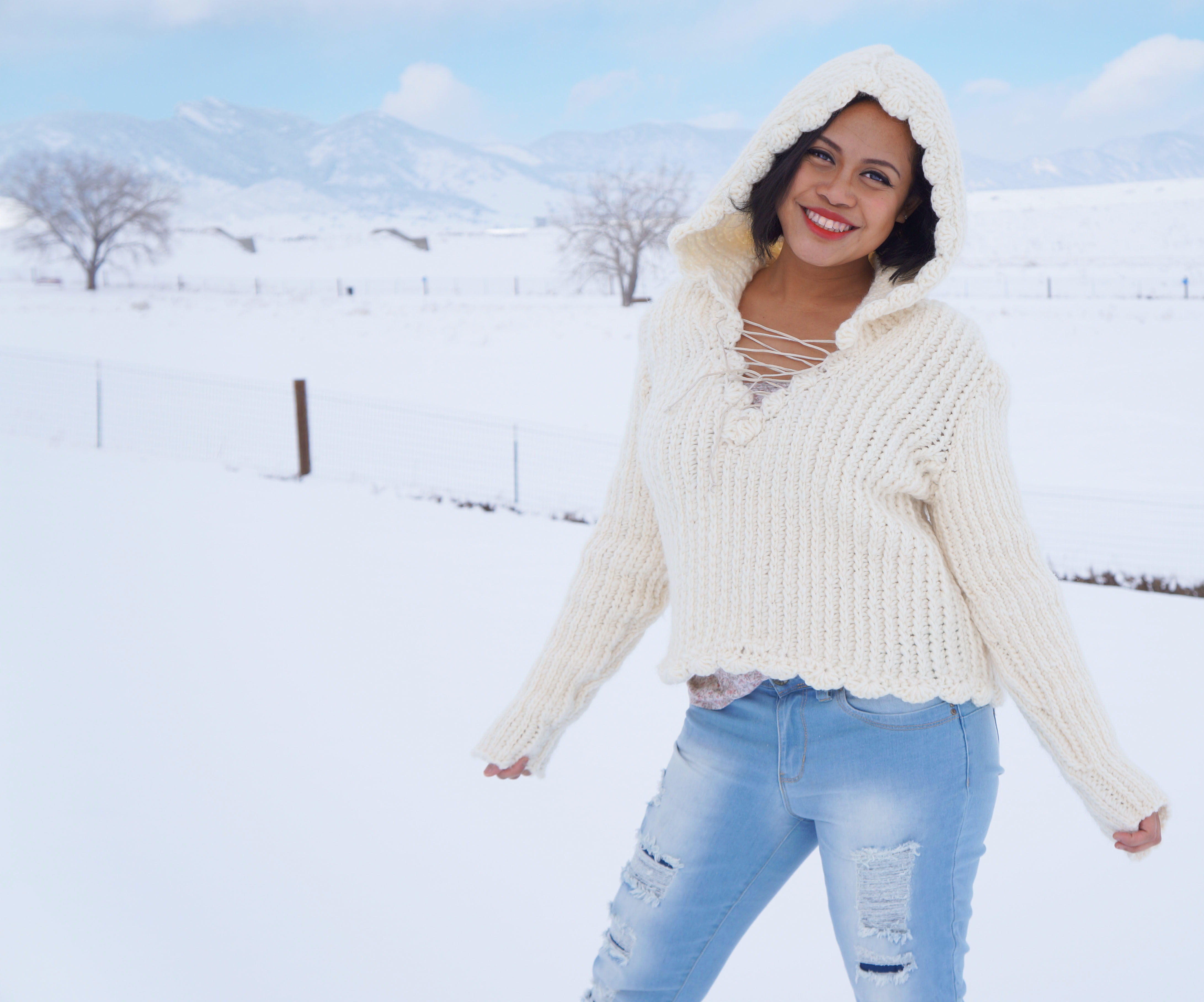 Ribbed Crochet Pullover With Hoodie