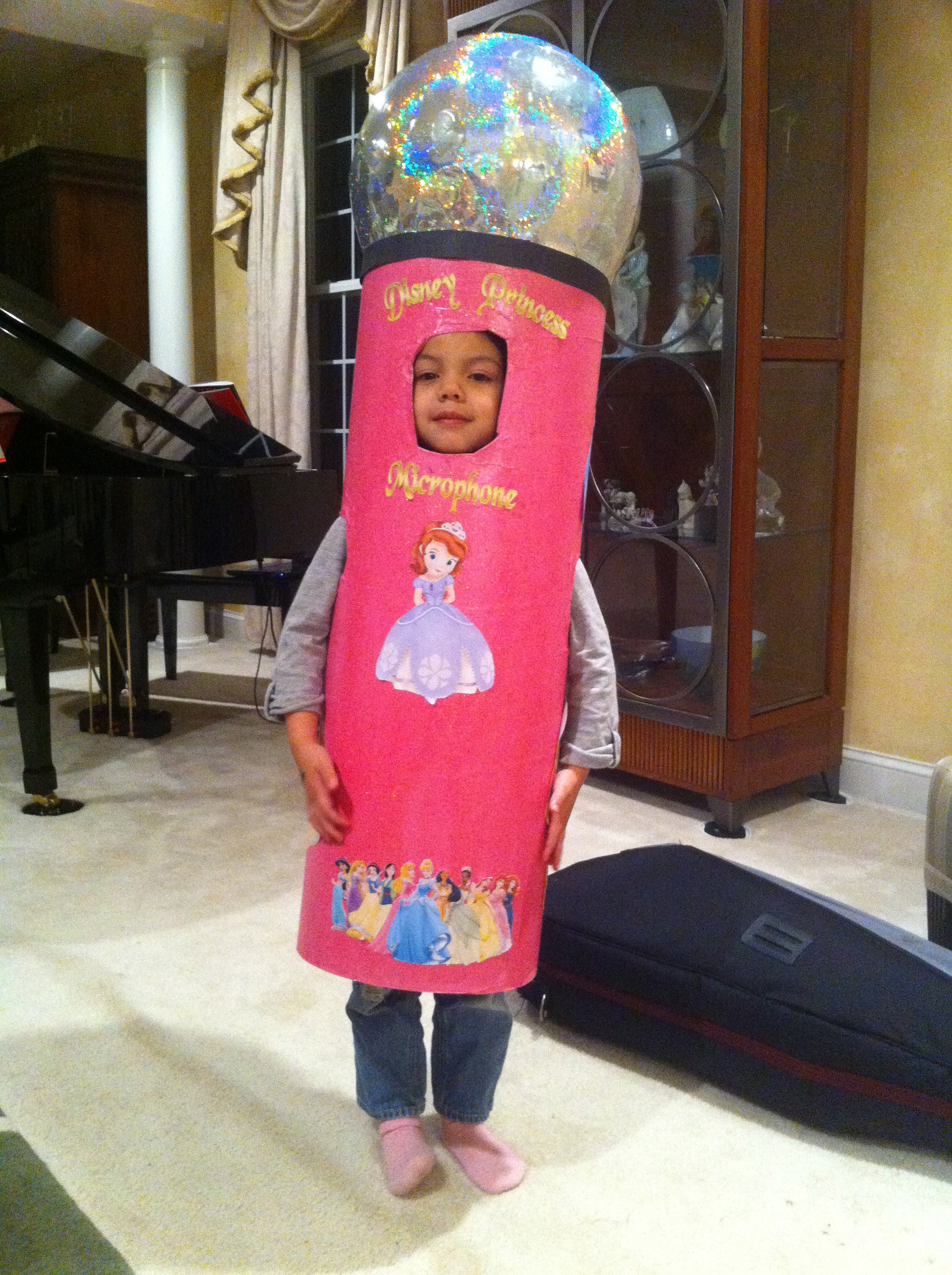Cardboard microphone for weatherman costume