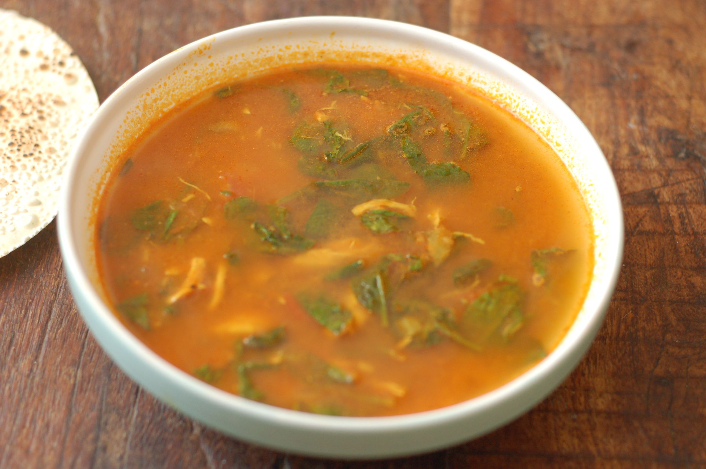 South Indian Style Chicken, Spinach and Tomato Soup