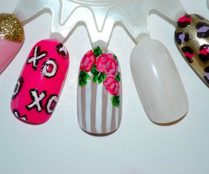 Floral Striped nail art tutorial