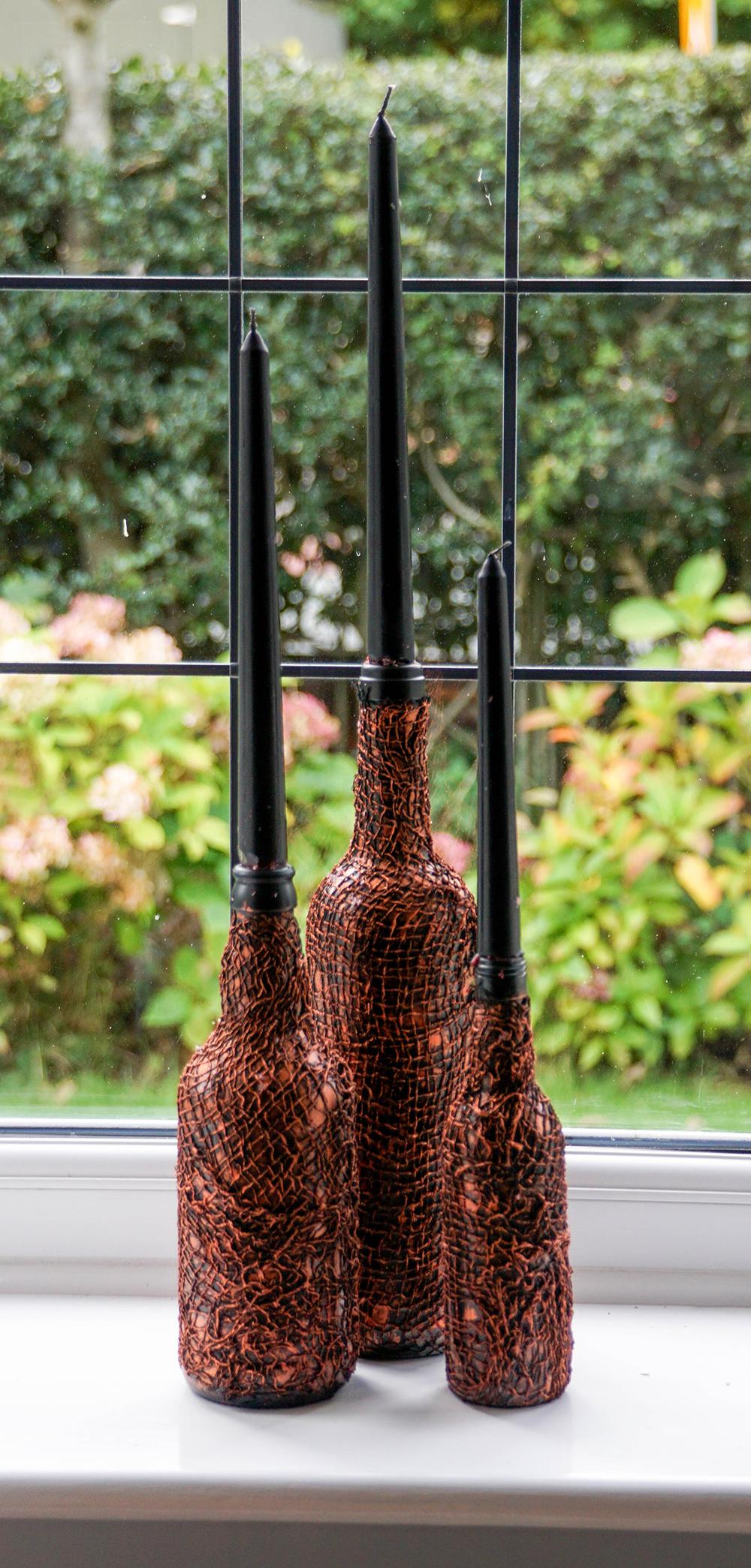 DIY Halloween Candlesticks | Recycled Wine Bottle Project