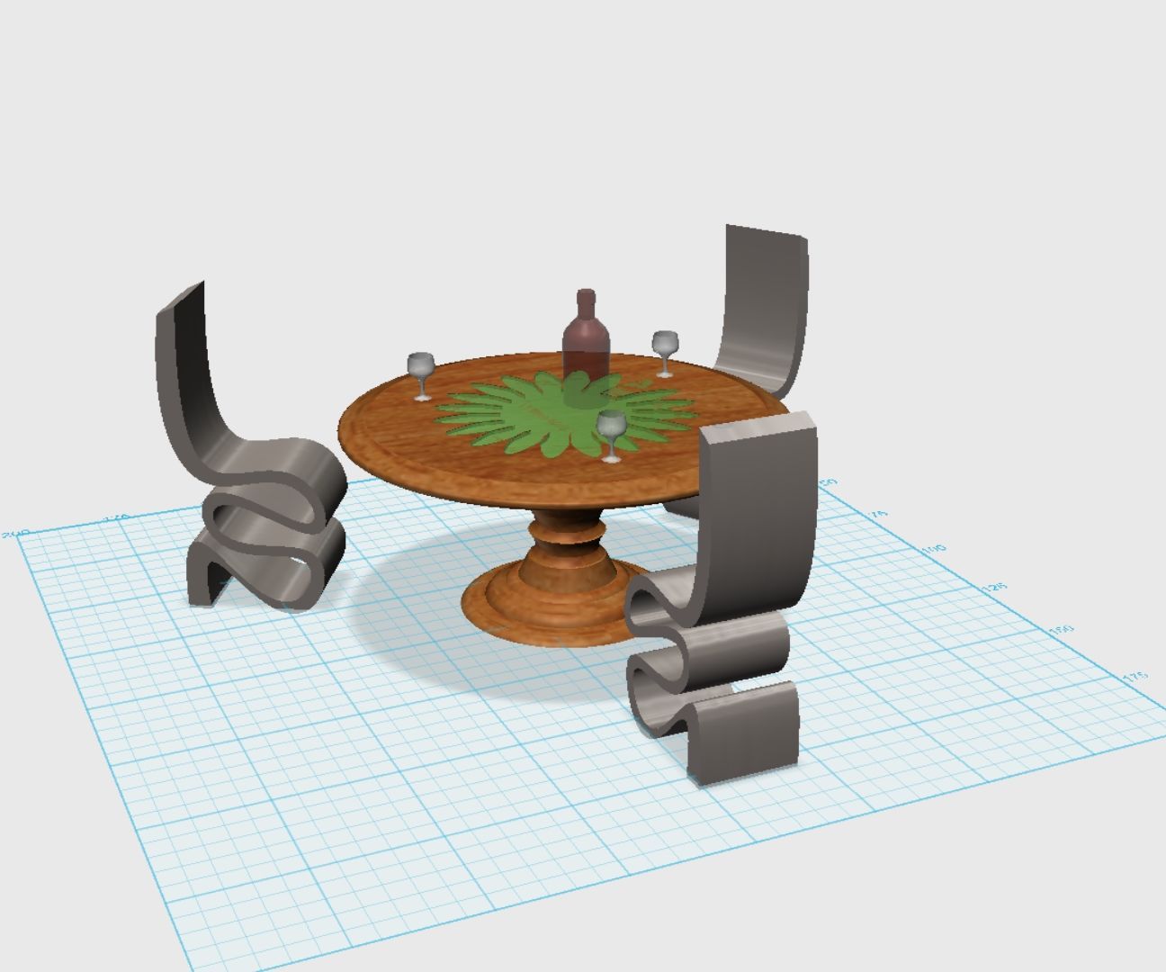 123D Autodesk Glass Flower Table and Wine Set W/ Chairs