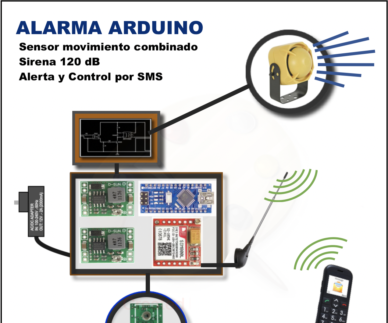 ALARMA ARDUINO CON SENSOR DE MOVIMIENTO, SIRENA Y AVISO AL TLF. MÓVIL