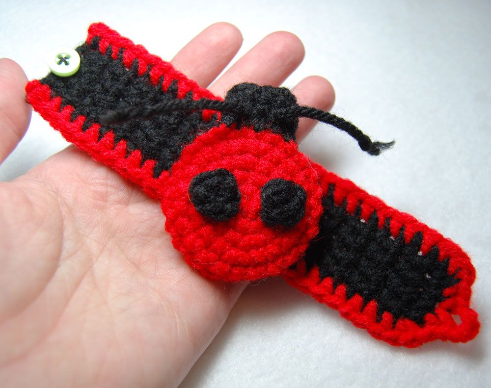 Crochet a Girl's Ladybug Cuff Bracelet