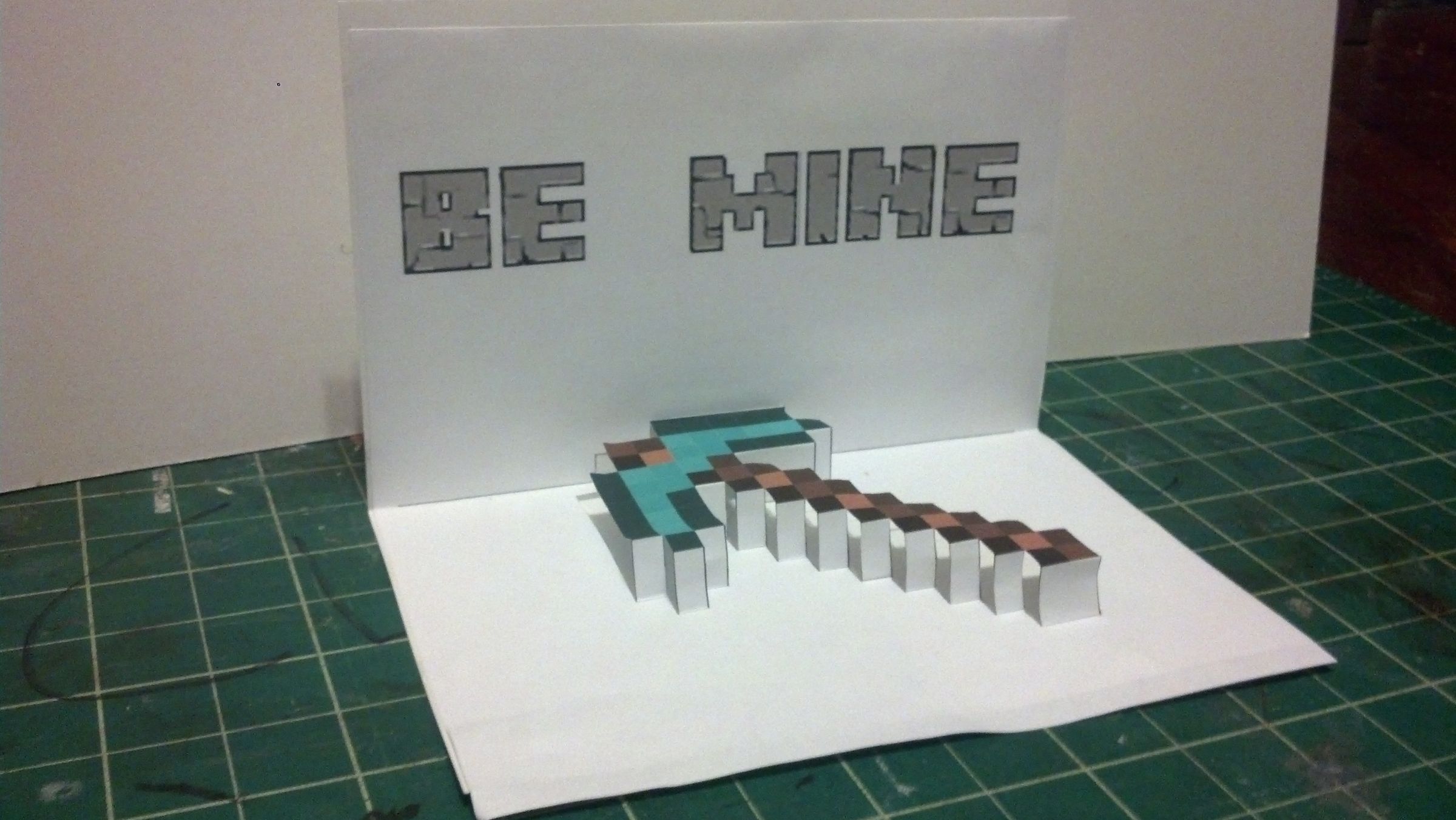 Minecraft Pick Axe Valentine Pop-up card