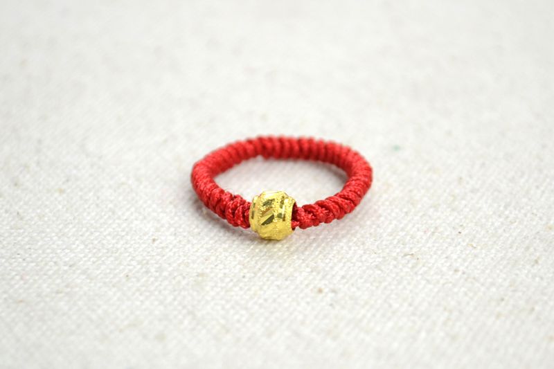 Jewelry Handmade Rings Out of Red String and Gold Beads