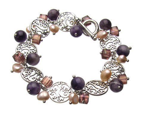 Vintage-inspired Amethyst & Pearl Dangle Bracelet
