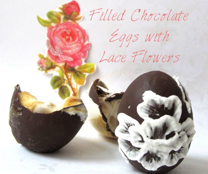 Filled Chocolate Eggs With Lace Flowers