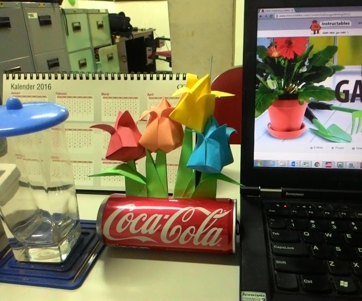 Origami Tulips Garden With Can Pot