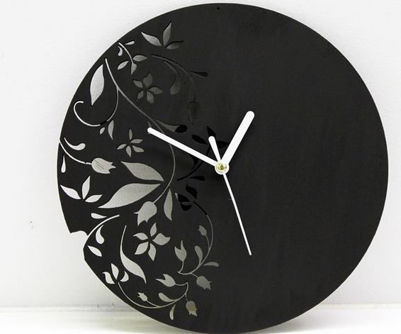 Laser Cut Wood Clock - Modern Floral Design