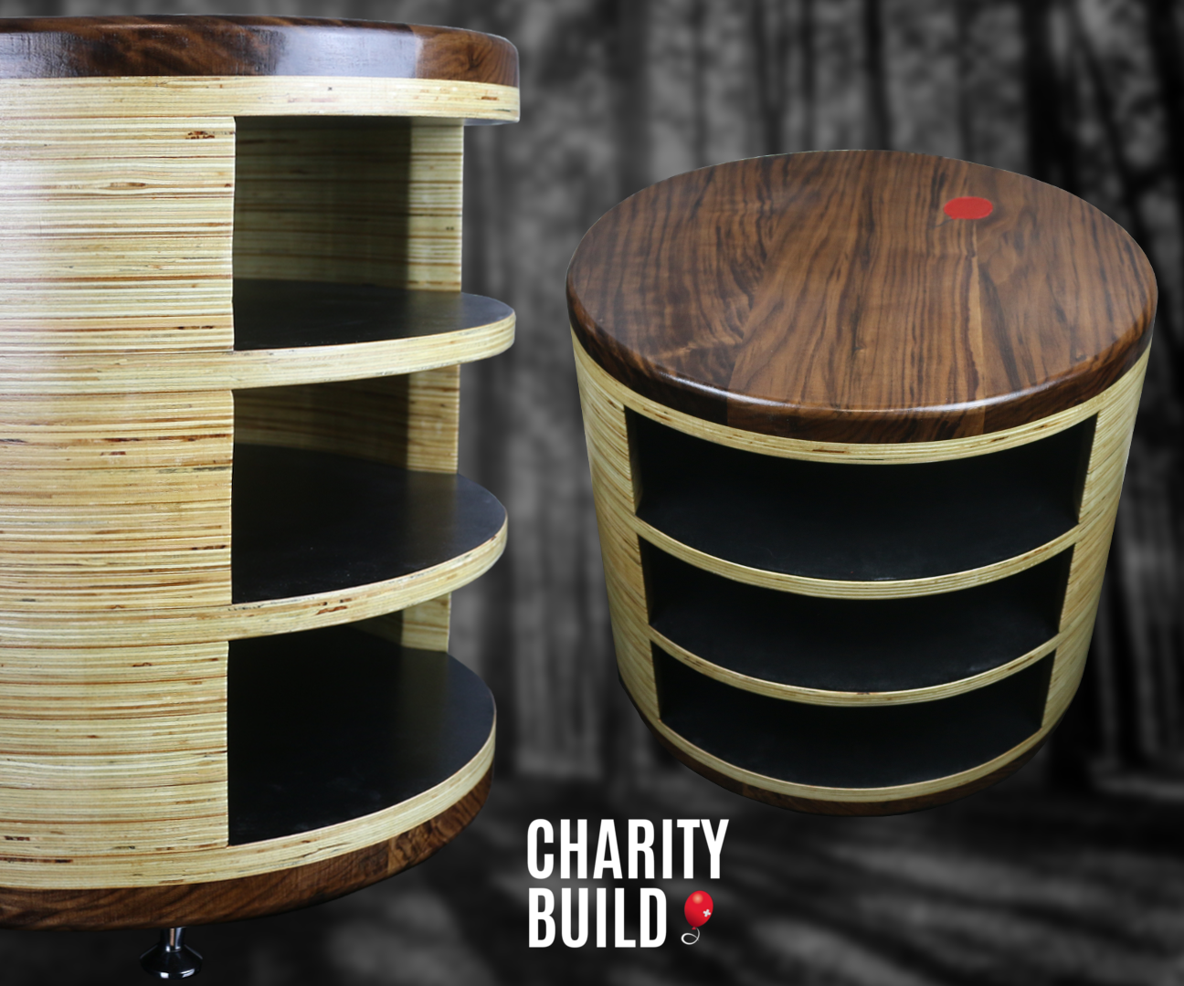 Cylindrical Plywood & Walnut Side Table