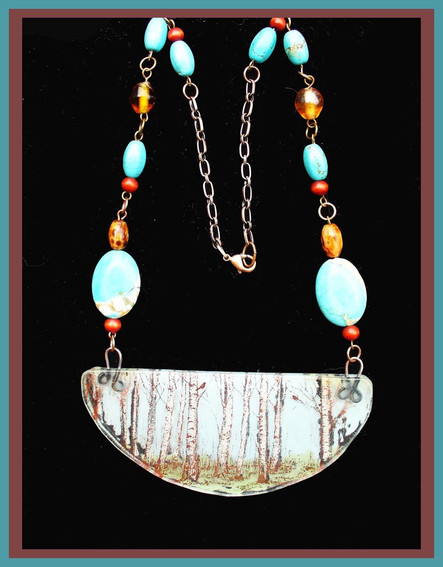 Recycled Glass Pendant With Waterslide Decal Art