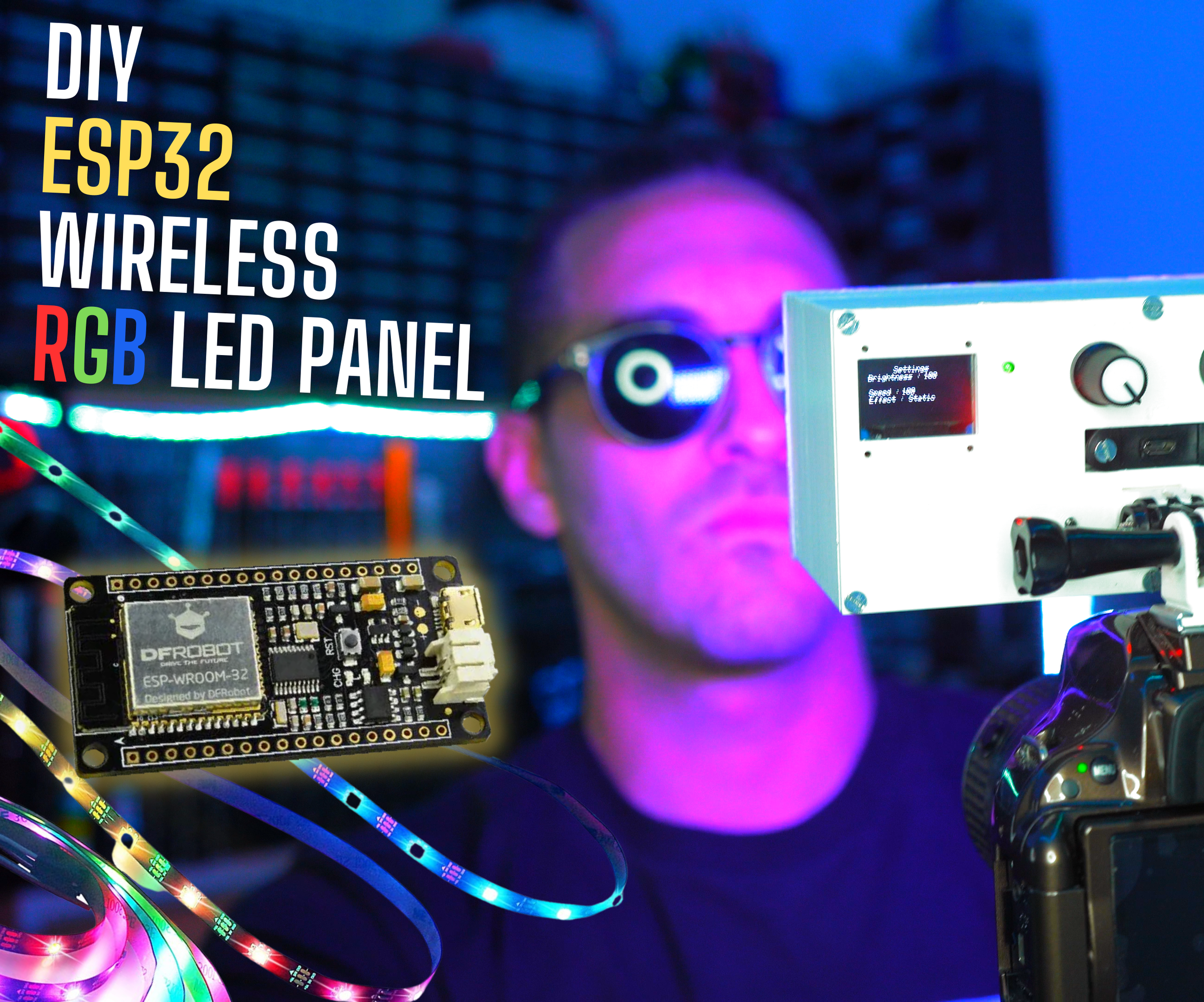 ESP32 Wireless Sound Reactive RGB LED PANEL WS2812b With Battery