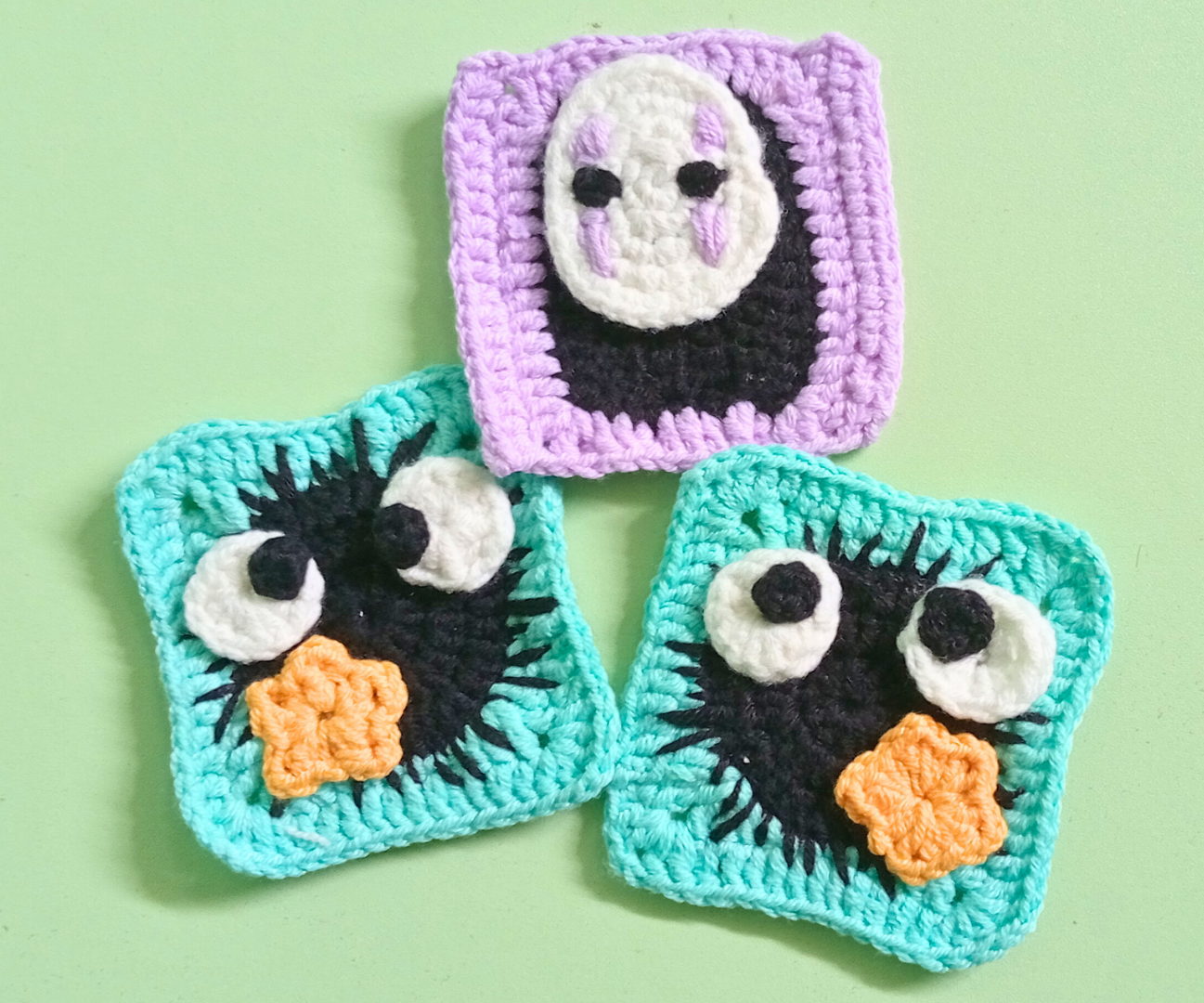 DIY Ghibli Granny Square Crochet Patterns: Kaonashi and Susuwatari Inspired Design