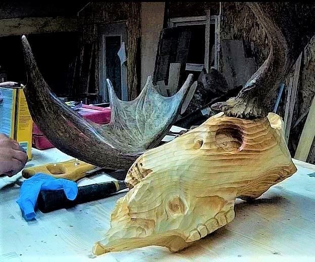 Wooden Moose Skull