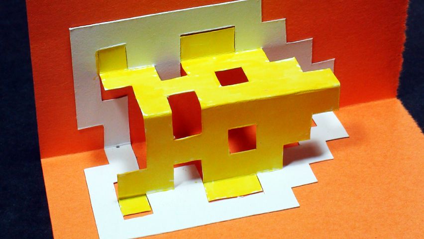 How to Make an INVADER Pop Up Card (Kirigami 3D) Video Game Greetings - TCGames [HD]!