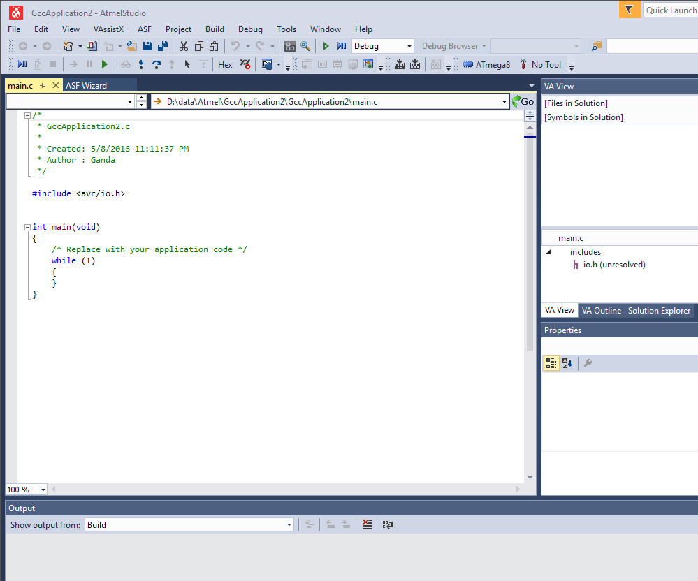 Atmel Studio with usbasp on Atmega 8 target.