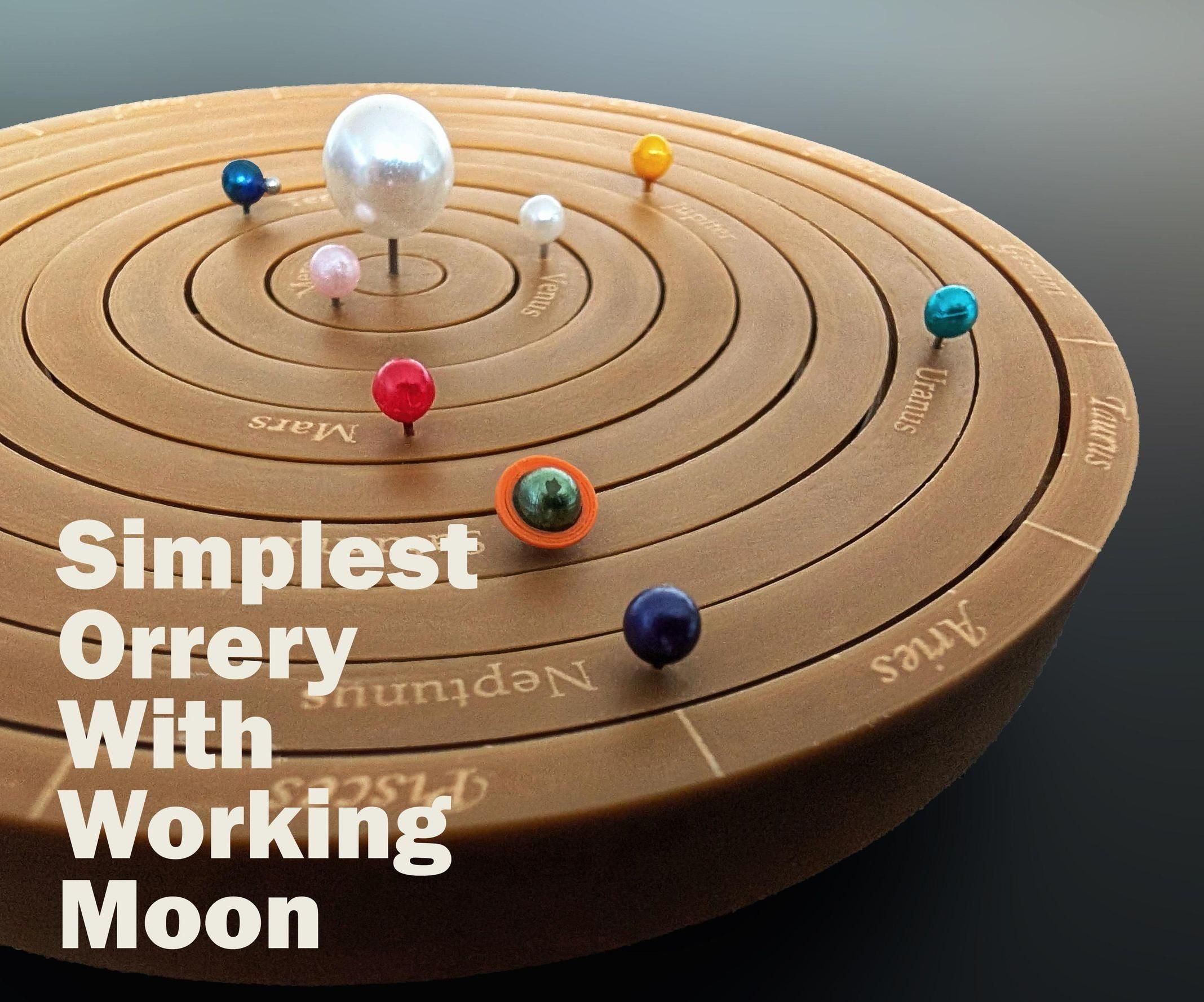The Meridian Orrery: a Simple 3D Printed Solar System With a Working Moon