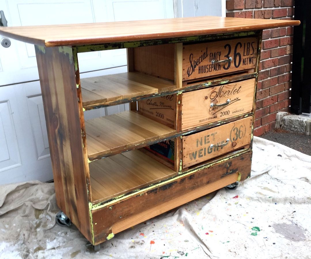 Ugly Dresser Turned Into Rustic Kitchen Island Cart