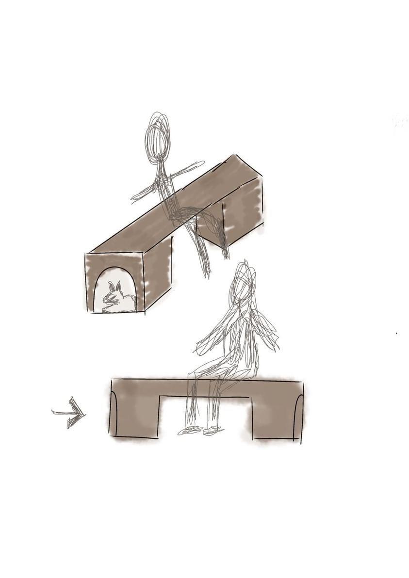 Bench With Integrated Houses for Pets