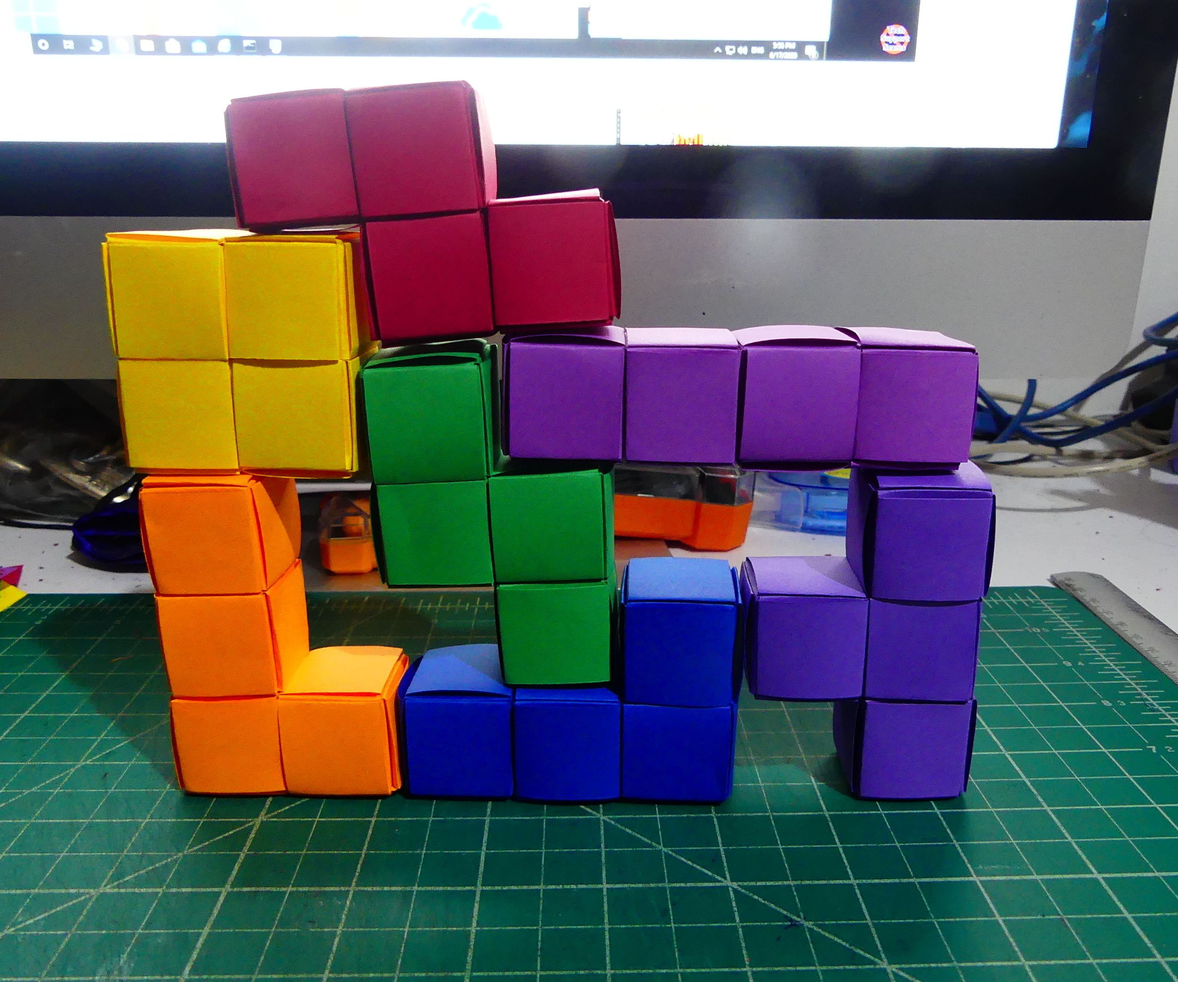 Rainbow Tetris Paper Sculpture
