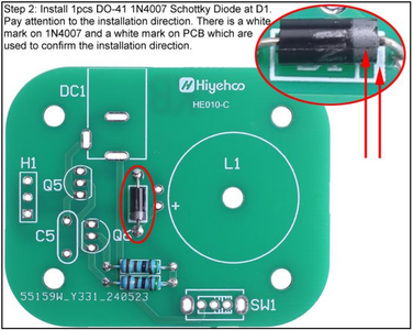 Install 1pcs DO-41 1N4007 Schottky Diode at D1
