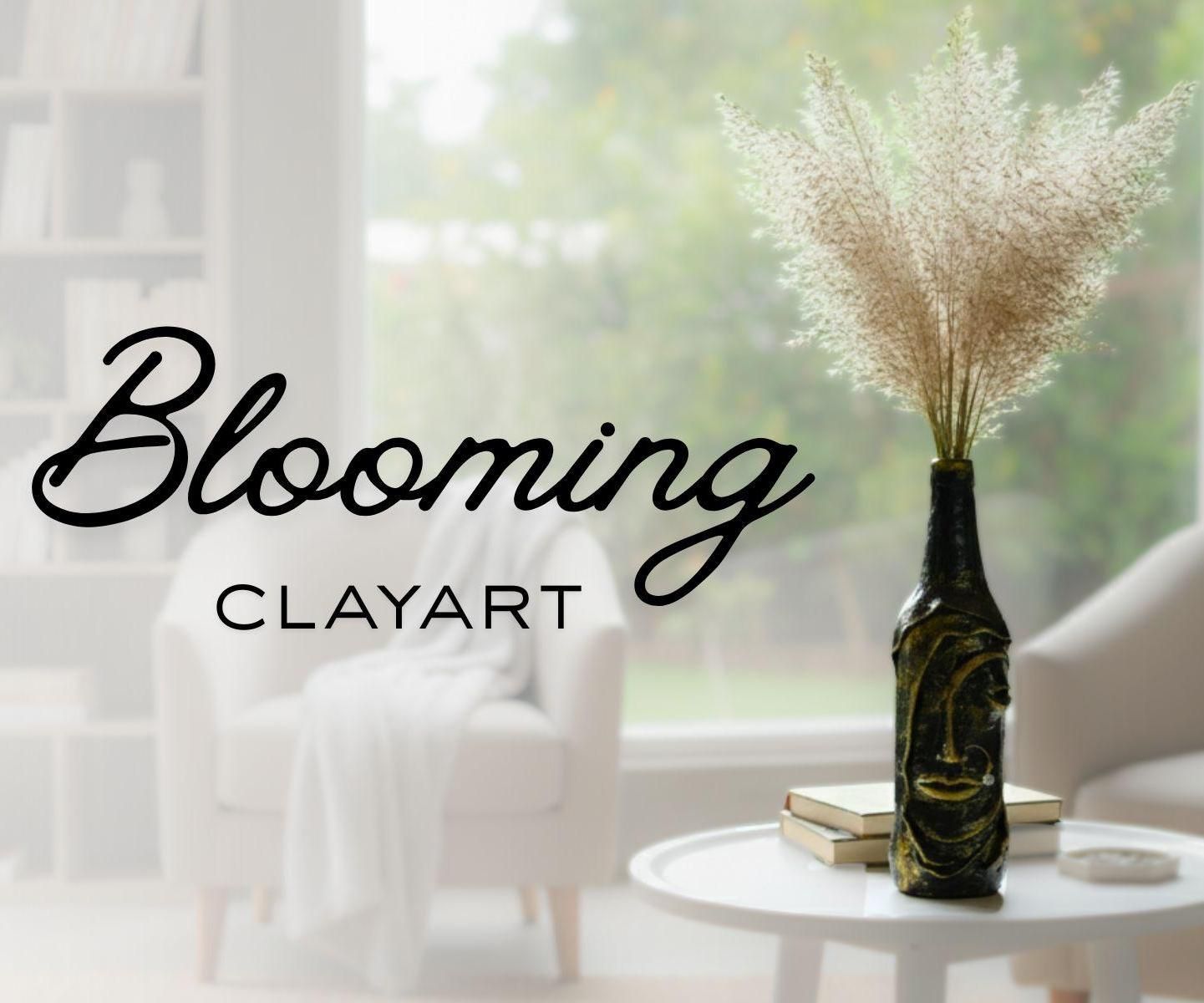 Tabletop Textured Flower Vase Using Glass Bottle and Clay