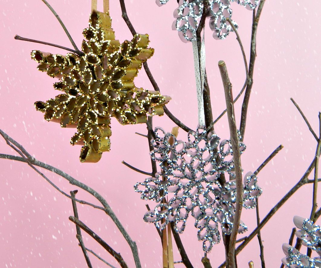 Recycled Magazine Snowflake Ornaments