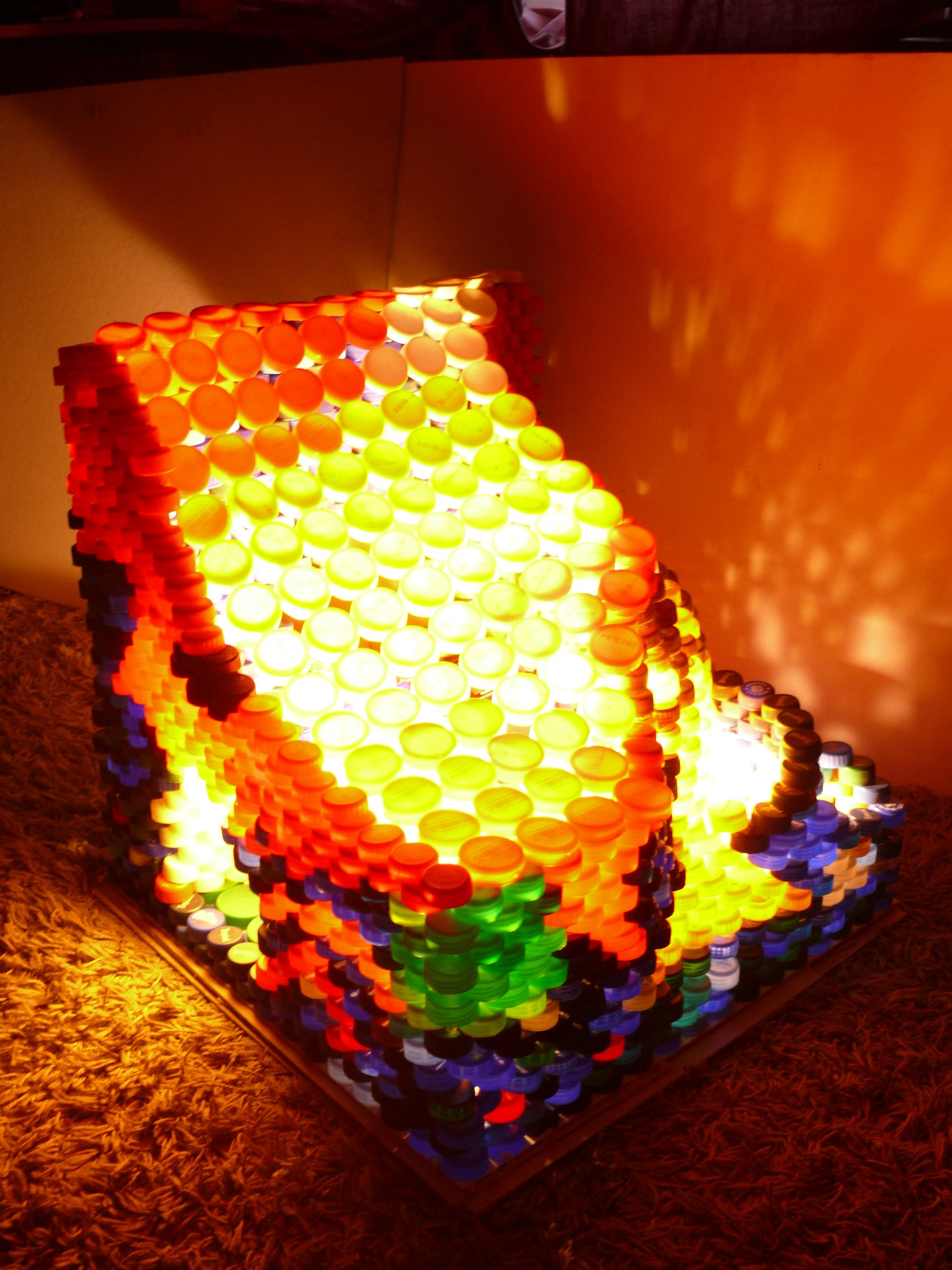 Lamp Made Out of 2177 Plastic Bottle Caps