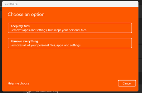 Keep or Remove Your Personal Files Options