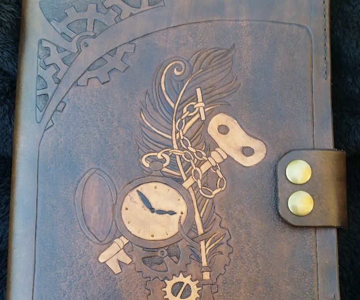 Steampunk Custom Carved Leather Notebook