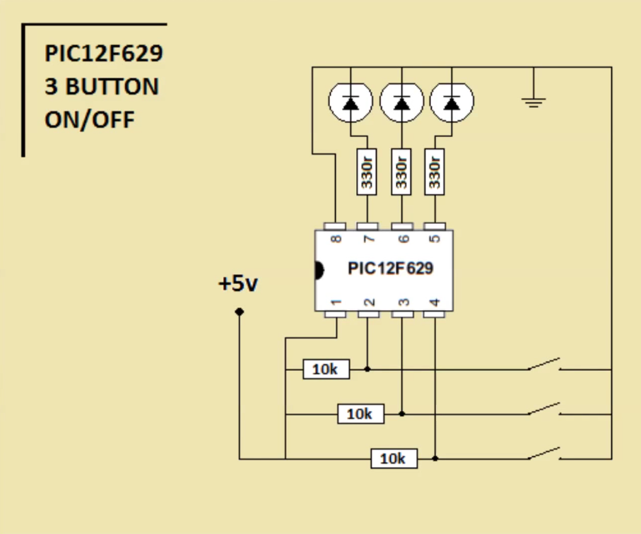 Simple 3 Button On-off With 12f629   (mikroC)