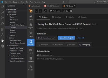 Use the Platformio Library Manager to Download and Install the Autofocus Library