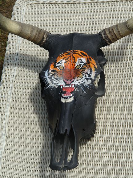 Cool Tiger Head Painted on Bull's Head Skeleton