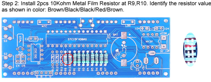 Install 2pcs 10Kohm Metal Film Resistor at R9,R10