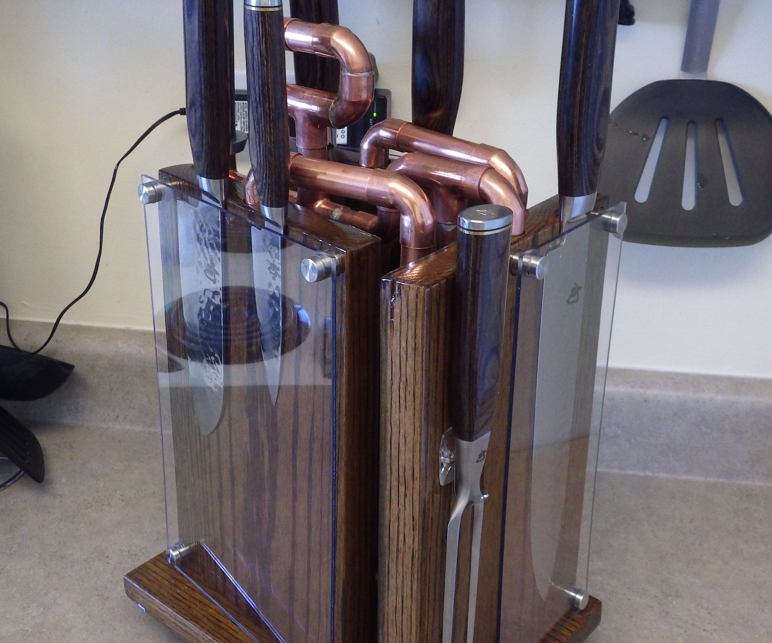 Wood Knife Block with Copper Frame