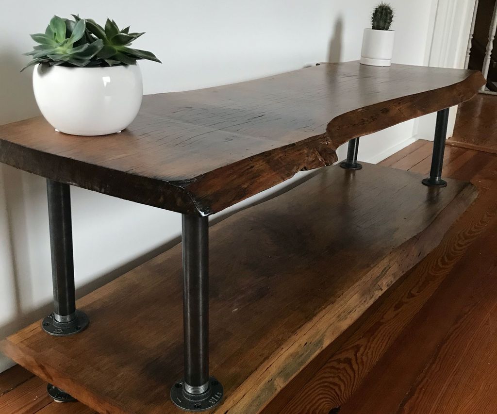 Live Edge Oak TV Console With Iron Pipe Legs 5 Steps (with Pictures